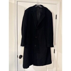 Chaps Coat Mens 48L Black Wool Blend Overcoat Topcoat Classic Long Formal Lined